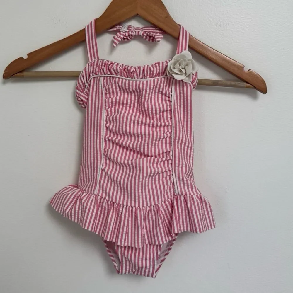 Janie & Jack Paradise Pink Seersucker One Piece Swimsuit Size 2T